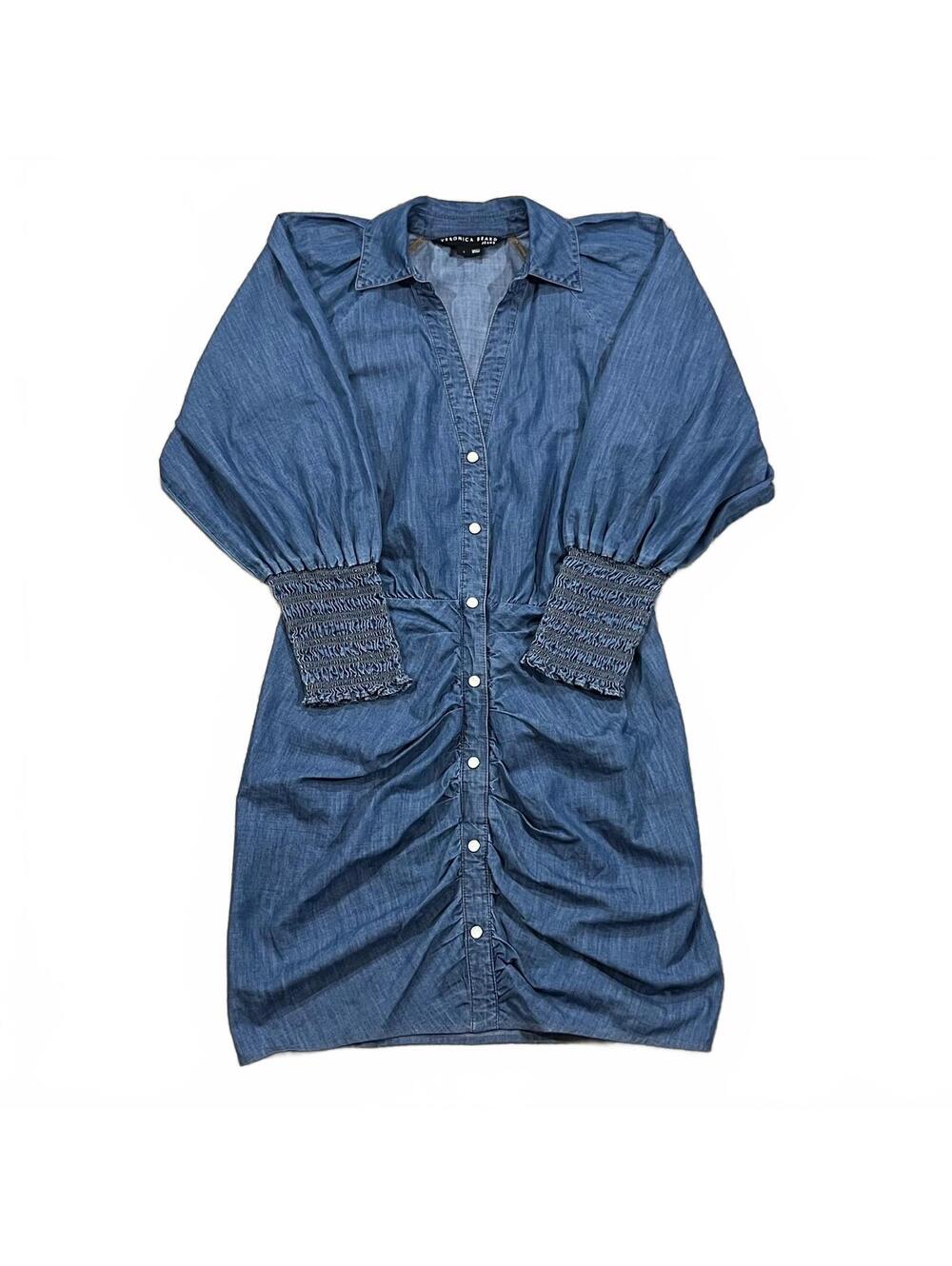 Veronica Beard Allie Chambray Ruched Front Shirtdress Blue Size 4